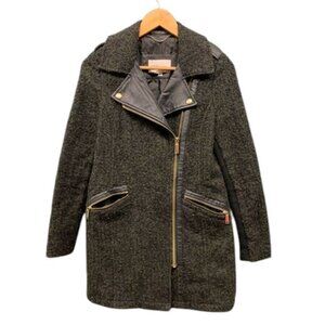 BCBGeneration Moto Coat Women’s S Black Tweed Wool‎ Blend Faux Leather Trim Chic